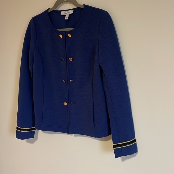 NEW Libby Edelman Captain Jacket Blue Gold Button Long Sleeve Ribbed Medium - Picture 3 of 14